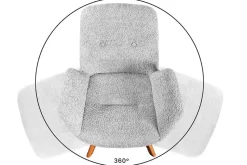 Drehbarer Design Stuhl BALTIC grau Bouclé natur Eiche Massivholz-Beine mit Armlehne