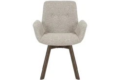 Drehbarer Design Stuhl BALTIC taupe Bouclé Tweed Soft Eiche Massivholz Walnuss