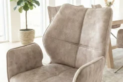 Drehbarer Design Stuhl CONCORD champagner greige Samt Taschenfederkern Metallgestell greige