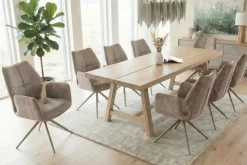 Drehbarer Design Stuhl CONCORD champagner greige Samt Taschenfederkern Metallgestell greige