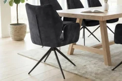 Drehbarer Design Stuhl CONCORD dunkelgrau Samt Taschenfederkern Metallgestell schwarz