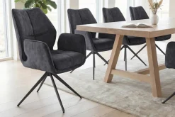 Drehbarer Design Stuhl CONCORD dunkelgrau Samt Taschenfederkern Metallgestell schwarz