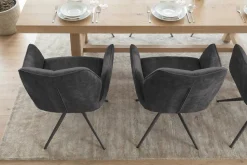 Drehbarer Design Stuhl CONCORD dunkelgrau Samt Taschenfederkern Metallgestell schwarz