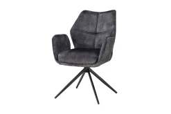 Drehbarer Design Stuhl CONCORD dunkelgrau Samt Taschenfederkern Metallgestell schwarz