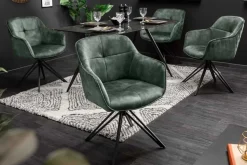 Drehbarer Design Stuhl EUPHORIA dunkelgrün Samt mit Armlehne Metallgestell schwarz