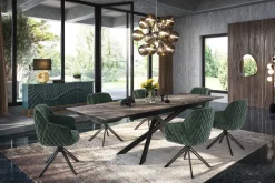 Drehbarer Design Stuhl EUPHORIA dunkelgrün Samt mit Armlehne Metallgestell schwarz