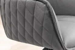 Drehbarer Design Stuhl EUPHORIA grau Echtleder schwarz Metallgestell mit Armlehne