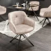 Drehbarer Design Stuhl EUPHORIA champagner greige Samt mit Armlehne Metallgestell schwarz