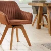 Drehbarer Design Stuhl LIVORNO vintage braun Buchenholz Beine mit Armlehnen