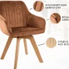 Drehbarer Design Stuhl LIVORNO rost braun Samt Buchenholz Beine mit Armlehnen