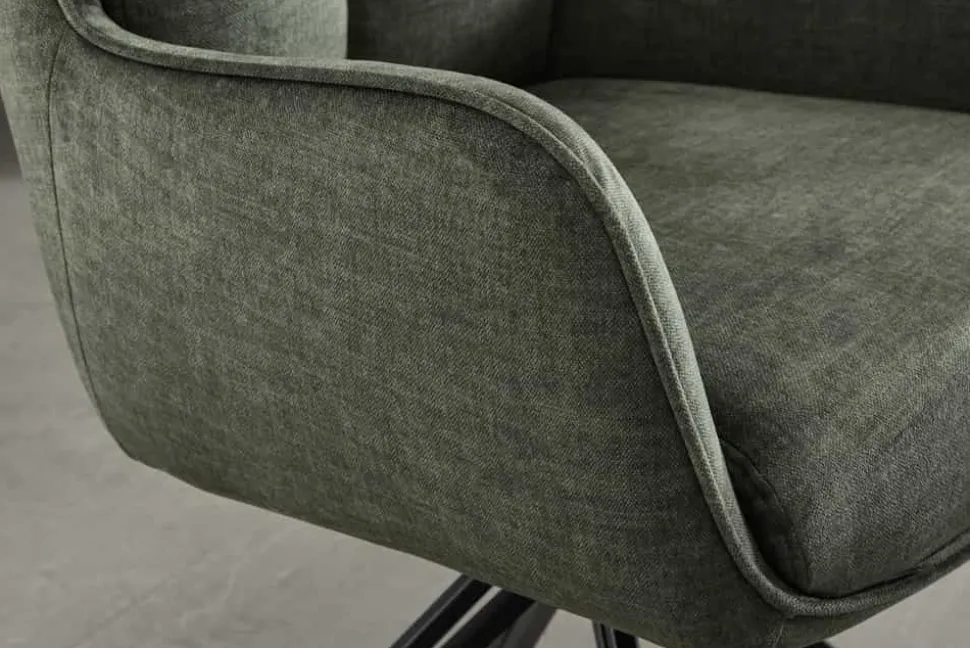 Drehbarer Design Stuhl PROMETHEUS moosgrün Vogue Velours Samt Taschenfederkern Metall