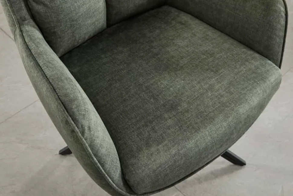 Drehbarer Design Stuhl PROMETHEUS moosgrün Vogue Velours Samt Taschenfederkern Metall