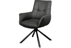 Drehbarer Design Stuhl SIGNATURE schwarz Echtleder 360° Taschenfederkern Metall