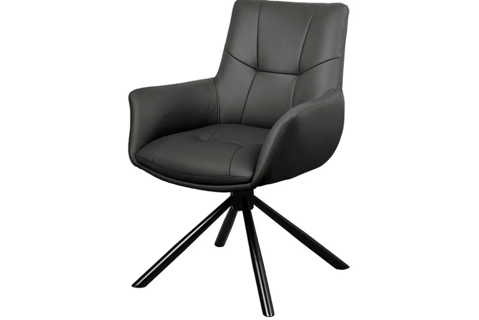 Drehbarer Design Stuhl SIGNATURE schwarz Echtleder 360° Taschenfederkern Metall