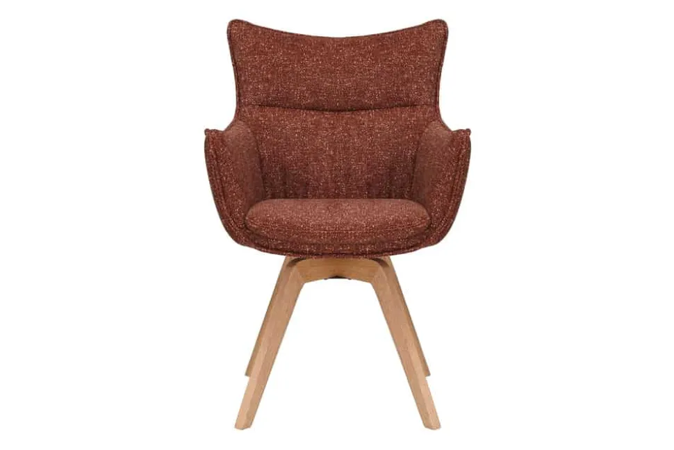 Drehbarer Design Stuhl VOGUE rost braun natur Strukturstoff Eichenholz 360° mit Armlehne