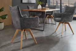 Drehbarer Design Stuhl VOGUE anthrazit natur Strukturstoff Eichenholz 360° mit Armlehne