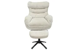 Drehbarer Hocker CLOUD champagner beige Chenillestoff schwarz Metall Fußhocker