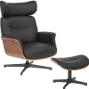 Drehbarer Hocker VOGUE COMFORT schwarz Kunstleder braun Walnuss-Design