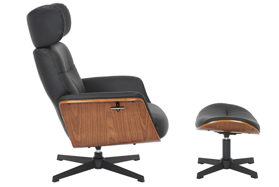 Drehbarer Hocker VOGUE COMFORT schwarz Kunstleder braun Walnuss-Design