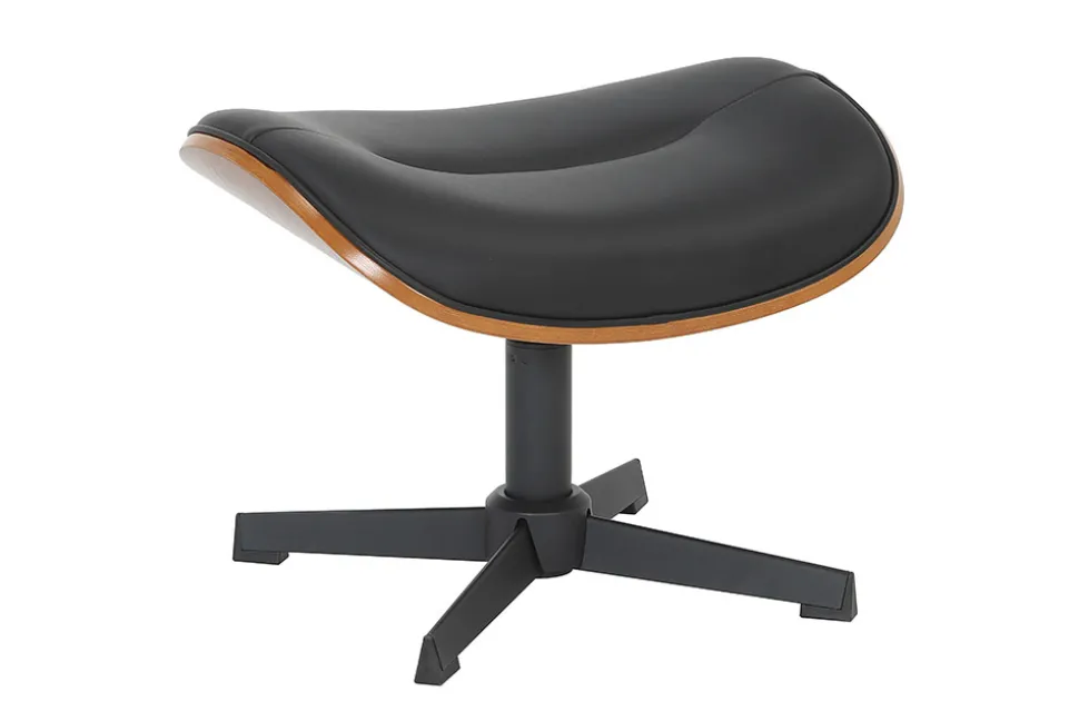 Drehbarer Hocker VOGUE COMFORT schwarz Kunstleder braun Walnuss-Design