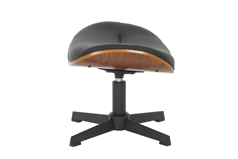Drehbarer Hocker VOGUE COMFORT schwarz Kunstleder braun Walnuss-Design