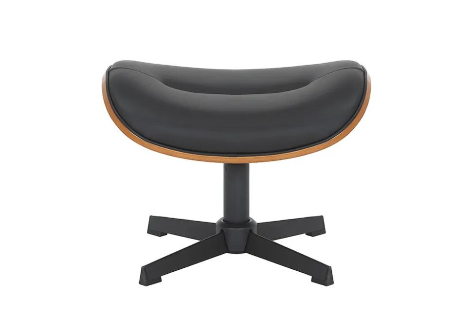 Drehbarer Hocker VOGUE COMFORT schwarz Kunstleder braun Walnuss-Design