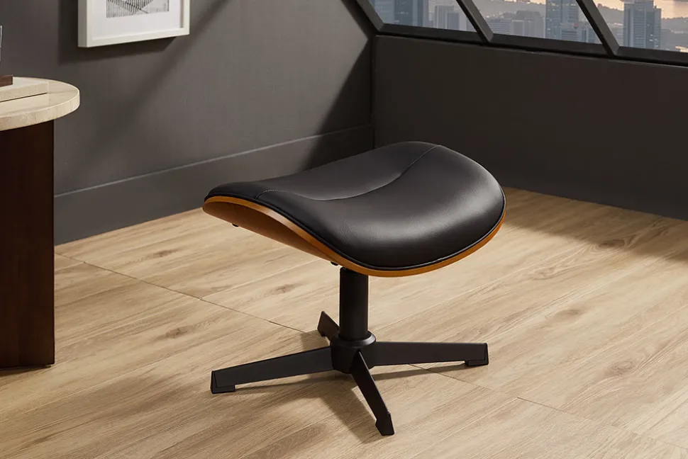 Drehbarer Hocker VOGUE COMFORT schwarz Kunstleder braun Walnuss-Design