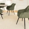 Drehbarer Retro Stuhl AVIGNON grün Chenille schwarze Metallbeine