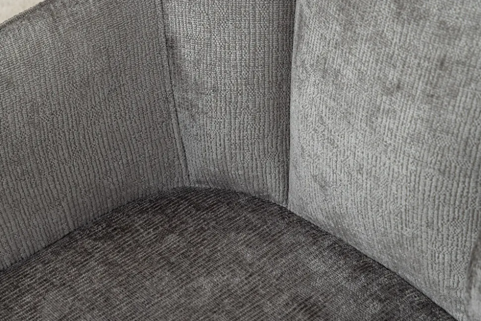 Drehbarer Retro Stuhl AVIGNON grau Chenille schwarze Metallbeine