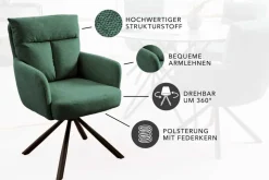 Drehbarer Retro Stuhl BIG GEORGE grün mit Armlehnen und Taschenfederkernpolsterung