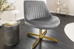 Drehbarer Sessel LOUNGER grau gold Samt Modern Design