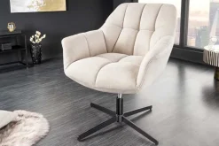 Drehbarer Sessel PAPILLON champagner beige schwarz Metall höhenverstellbar mit Armlehne