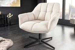 Drehbarer Sessel PAPILLON champagner beige schwarz Metall höhenverstellbar mit Armlehne