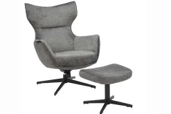 Drehbarer Sessel VOGUE grau Samt schwarze Metallbeine mit Armlehne