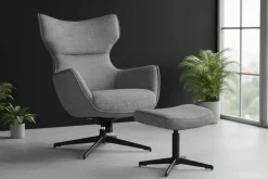 Drehbarer Sessel VOGUE grau Samt schwarze Metallbeine mit Armlehne