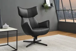 Drehbarer Sessel VOGUE schwarz Kunstleder Metallbeine mit Armlehne