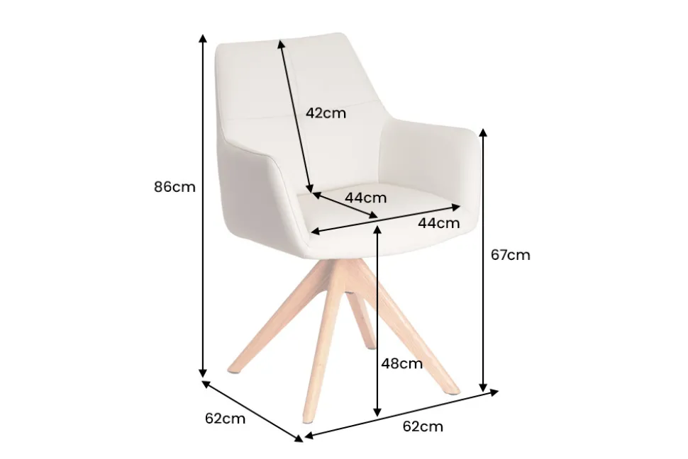 Drehbarer Stuhl ALMARA beige sand Echtleder 360° Taschenfederkern natur Eiche Massivholz
