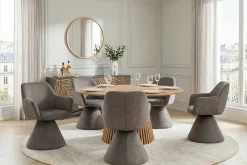 Drehbarer Stuhl AMBIENTO grau Vogue Velours Samt 180° mit Auto-Return Polsterstuhl