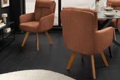 Drehbarer Stuhl BIG GEORGE rost braun Chenille Cremona natur Buchenholz mit Armlehnen