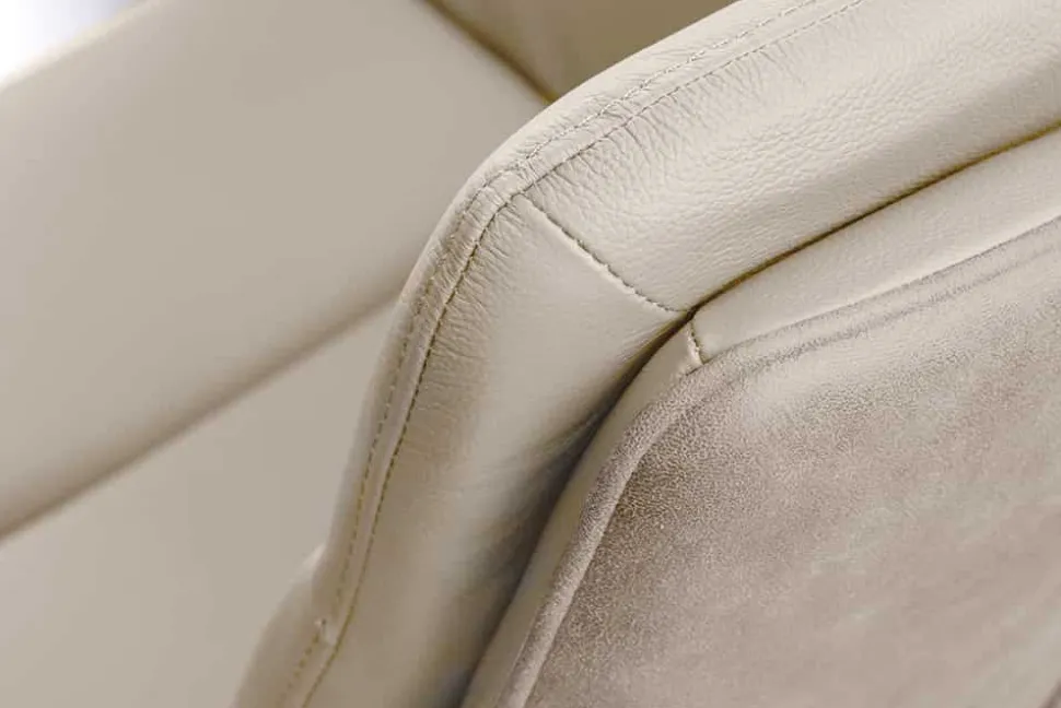 Drehbarer Stuhl BIG GEORGE beige Echtleder Microfaser mit Armlehne schwarze Metallbeine