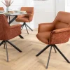 Drehbarer Stuhl LE GRAND cognac Echtleder Strukturstoff schwarzes Metallgestell