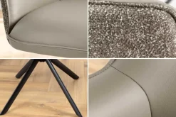 Drehbarer Stuhl LE GRAND taupe Echtleder Strukturstoff schwarzes Metallgestell