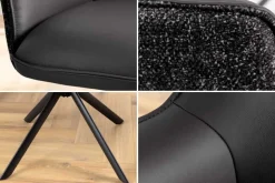 Drehbarer Stuhl LE GRAND schwarz Echtleder Strukturstoff Metallgestell mit Armlehne