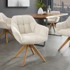 Drehbarer Stuhl PAPILLON champagner beige Chenille Cremona Eiche Massivholz