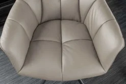 Drehbarer Stuhl PAPILLON taupe Echtleder mit Armlehne schwarzes Gestell