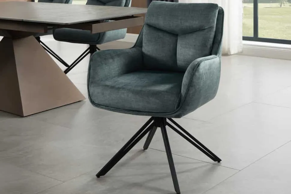 Drehbarer Stuhl PROMETHEUS petrol Vogue Velours Samt Taschenfederkern Metallgestell