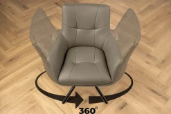 Drehbarer Stuhl SIGNATURE taupe Echtleder 360° mit Taschenfederkern schwarz Metall