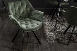 Drehbarer Stuhl THE DUTCH COMFORT dunkelgrün Samt mit Armlehnen Modern Design