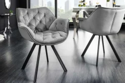 Drehbarer Stuhl THE DUTCH COMFORT grau Samt mit Armlehnen Modern Design