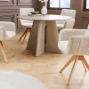 Drehbarer Stuhl UNIQUE beige Chenille Eichenholzbeine mit Armlehne